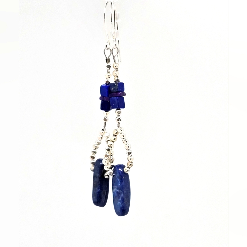 NWT Bluebird Lapis, Silver and Amethyst Earrings